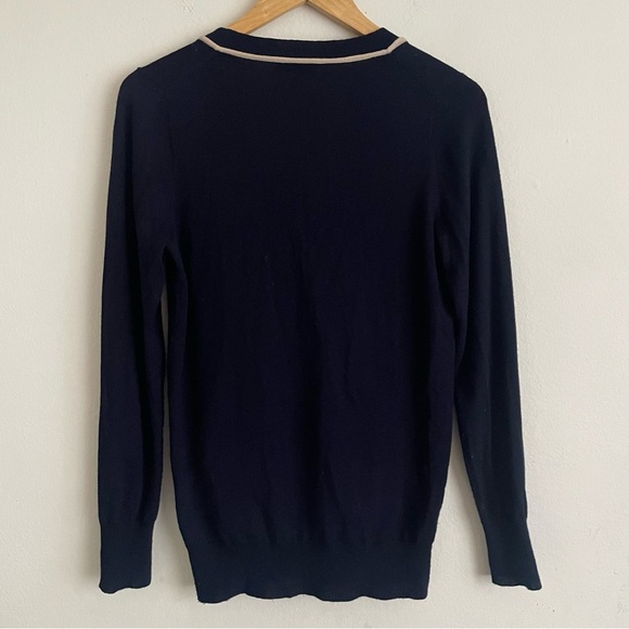 J. Crew 100% Merino Wool Cardigan Sweater Navy with Contrast Trim - Size S - Picture 2 of 6